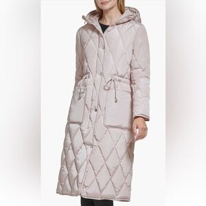 Kenneth Cole Women's Winter Quilted Puffer Coat Stadium Length Blush Beige S NWT